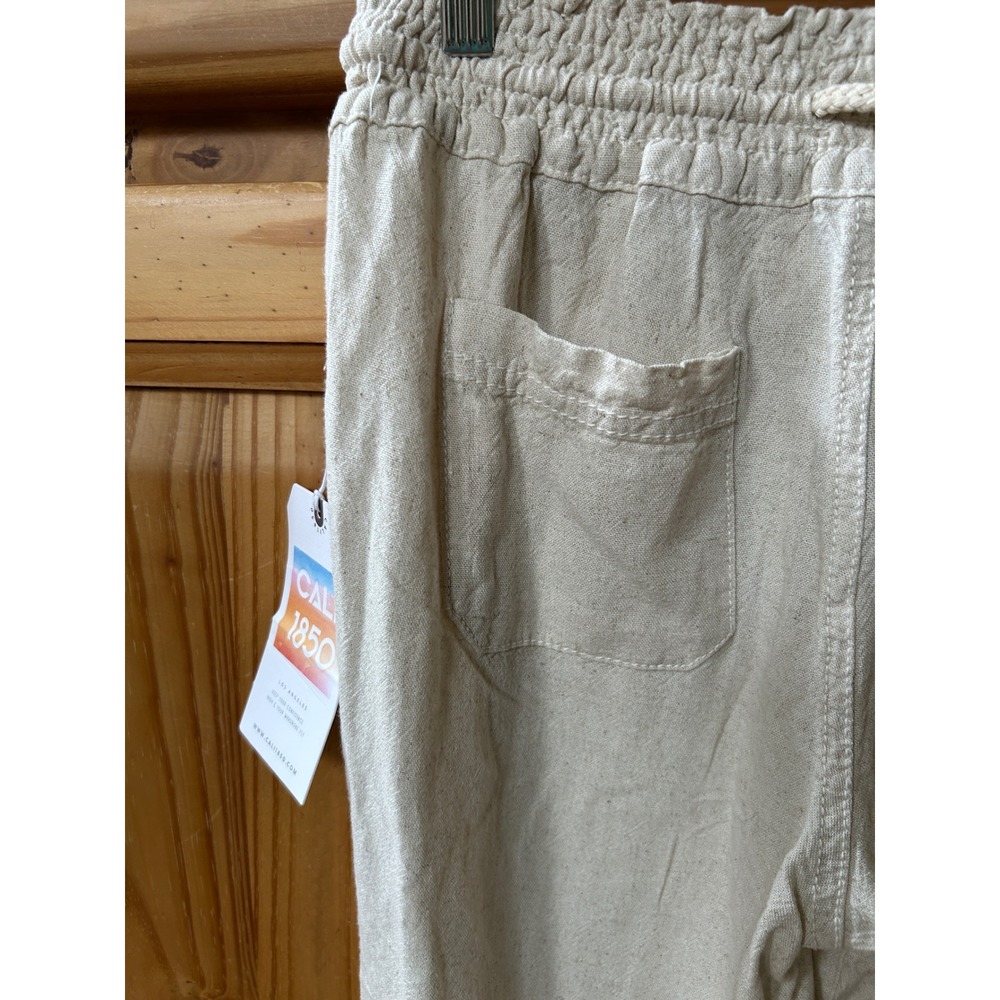 Cali 1850 Linen Beach Pants Oatmeal Beige Smocked Womens M NWT - Picture 6 of 10